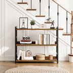 NUMENN Wide Bookshelf, 3 Tier Freestanding Shelving Unit, Vintage | Metal Frame & Wood Shelves, Falling Prevention Baffle, Open Storage Bookcase for Bedroom, Living Room & Home Office