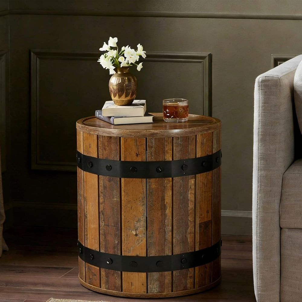 Tribesigns Barrel Side Table with Hidden Storage, 19.68" Farmhouse Round...