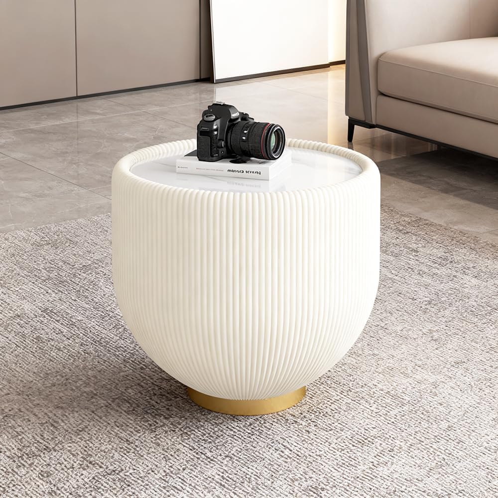 Round Side Table Coffee End Tables for Living Room, Bowl Shape Snack Accent T...