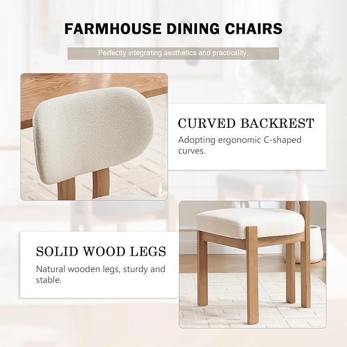 Wooden Dining Chairs Set of 6, Mid Century Modern Chenile Upholstered Dining Room Chair Kitchen Chairs with Solid Wood Legs, Farmhouse Dinner Chair for Kitchen Restaurant Living Room, Beige