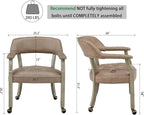 LEEMTORIG Large Dining Chairs with Casters and Arms, Rolling Dining Chairs with Wheels, Solid Wood Boss Caption's Chairs, 26" D x 25.2" W x 31.5" H, Grey Legs & Yellowish Brown Fabric SY-1318-LT