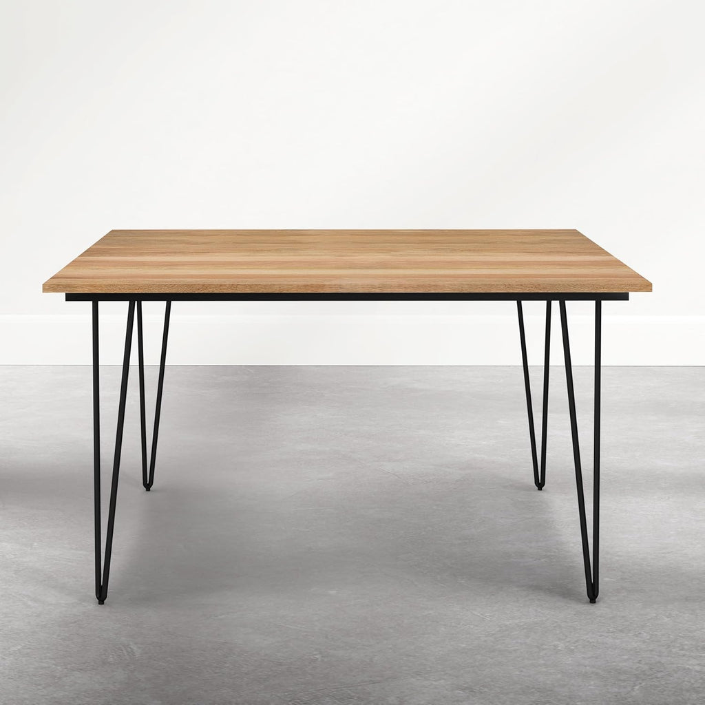 SIMPLIHOME Hunter Dining Table - 54 inch Wide Solid Mango Wood Square Dinner Table in Light Earthtone, Industrial Dining Room Table with Black Hairpin Legs and Natural Wood Grain, Seats 8