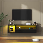 SogesHome 39'' Floating TV Stand with LED Lights, Wall Mounted Entertainment Center with 3 Storage Shelves, Modern Media Console Cabinet for Living Room and Bedroom, Black
