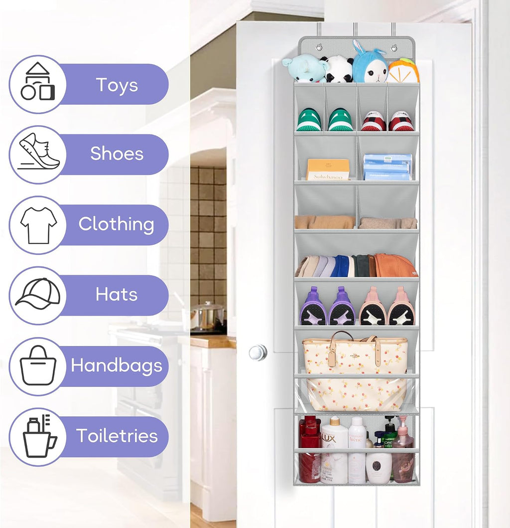 MISSLO Clear Over the Door Shoe Organizer Large Deep Pockets Hanging Shoe Rack for Closet Fit 20 Pairs Shoe Holder for Sneakers Boots Storage，Grey