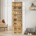 JEKO&JEKO 10 Tiers Foldable Shoe Rack Organizer Cabinet for Closet Entryway, Large Collapsible Shoe Storage Box with Magnetic Doors (White)