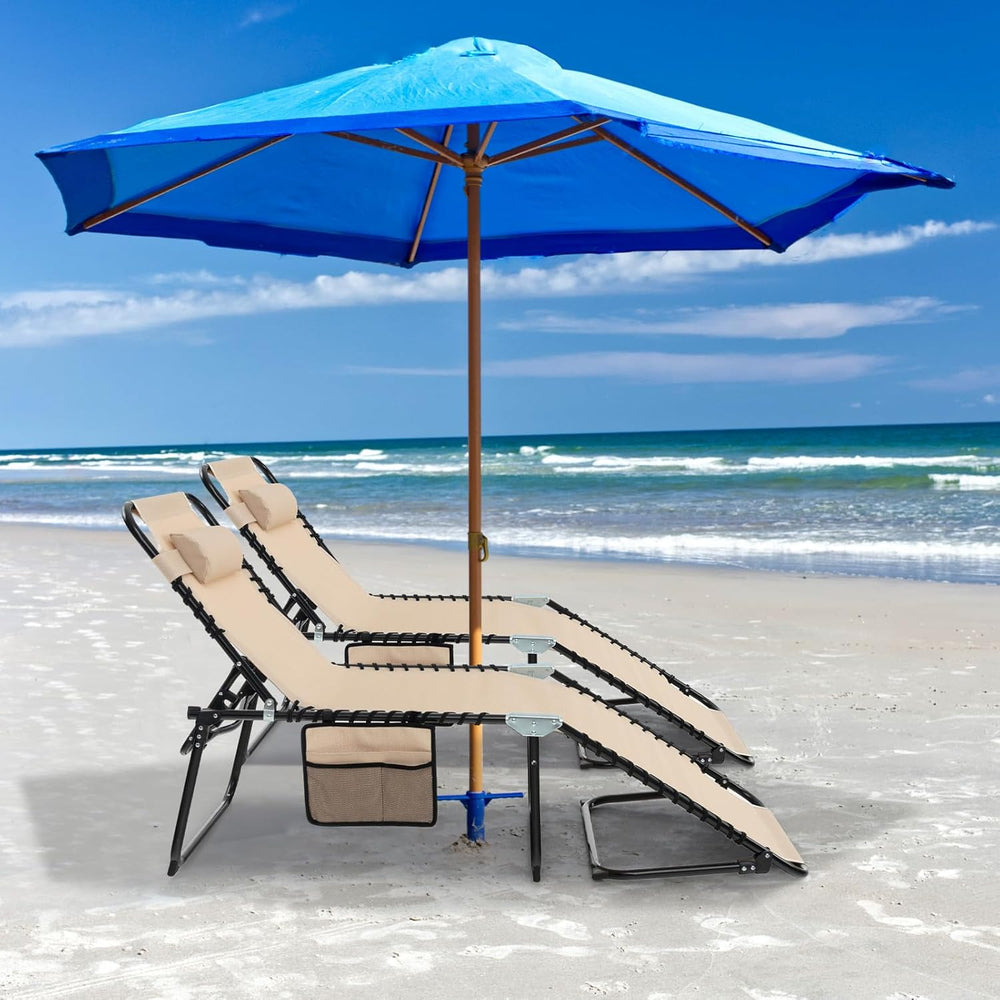 GYMAX Lounge Chairs for Outside, Extra High Folding Beach Tanning Lounger wit...