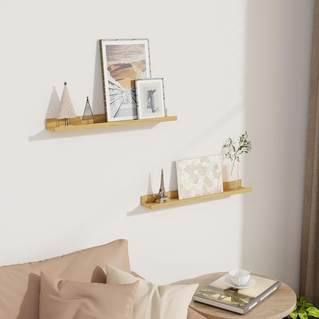 Axeman Oak Floating Shelves - 24 Inch Picture Ledge Shelf Set of 2 - Rustic Picture Shelf for Wall with Ledge - Oak Floating Shelves with Lip - Photo Ledges