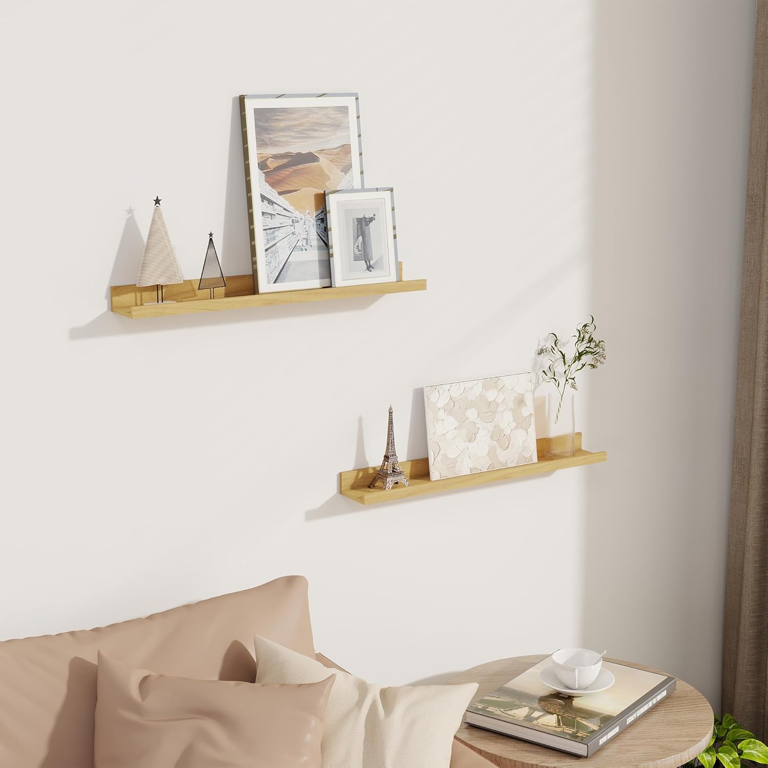 Axeman Oak Floating Shelves - 24 Inch Picture Ledge Shelf Set of 2 - Rustic Picture Shelf for Wall with Ledge - Oak Floating Shelves with Lip - Photo Ledges