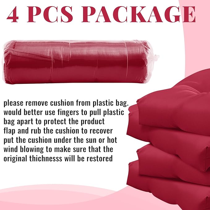 Geetery Outdoor Chair Cushions Set of 4 for Patio Lawn Furniture Wicker Rocking Dining Chairs 42x21x4 Inch High Back Seat Pads Replacement with Ties Weather-Resistant Fade-Resistant Indoor(Dark Red)