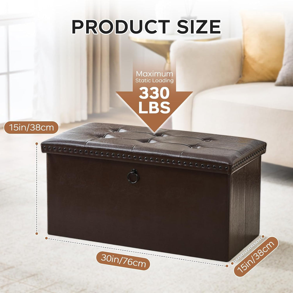 oakvivo 30 Inches Folding Storage Ottoman Bench, Ottoman PU Leather Tuffed En...
