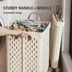 UAK Laundry Basket with Wheels, Collapsible Plastic Laundry Hamper with Handle, Foldable Laundry Basket Organizer for Laundry and Bathroom (Ivory, XXXL)
