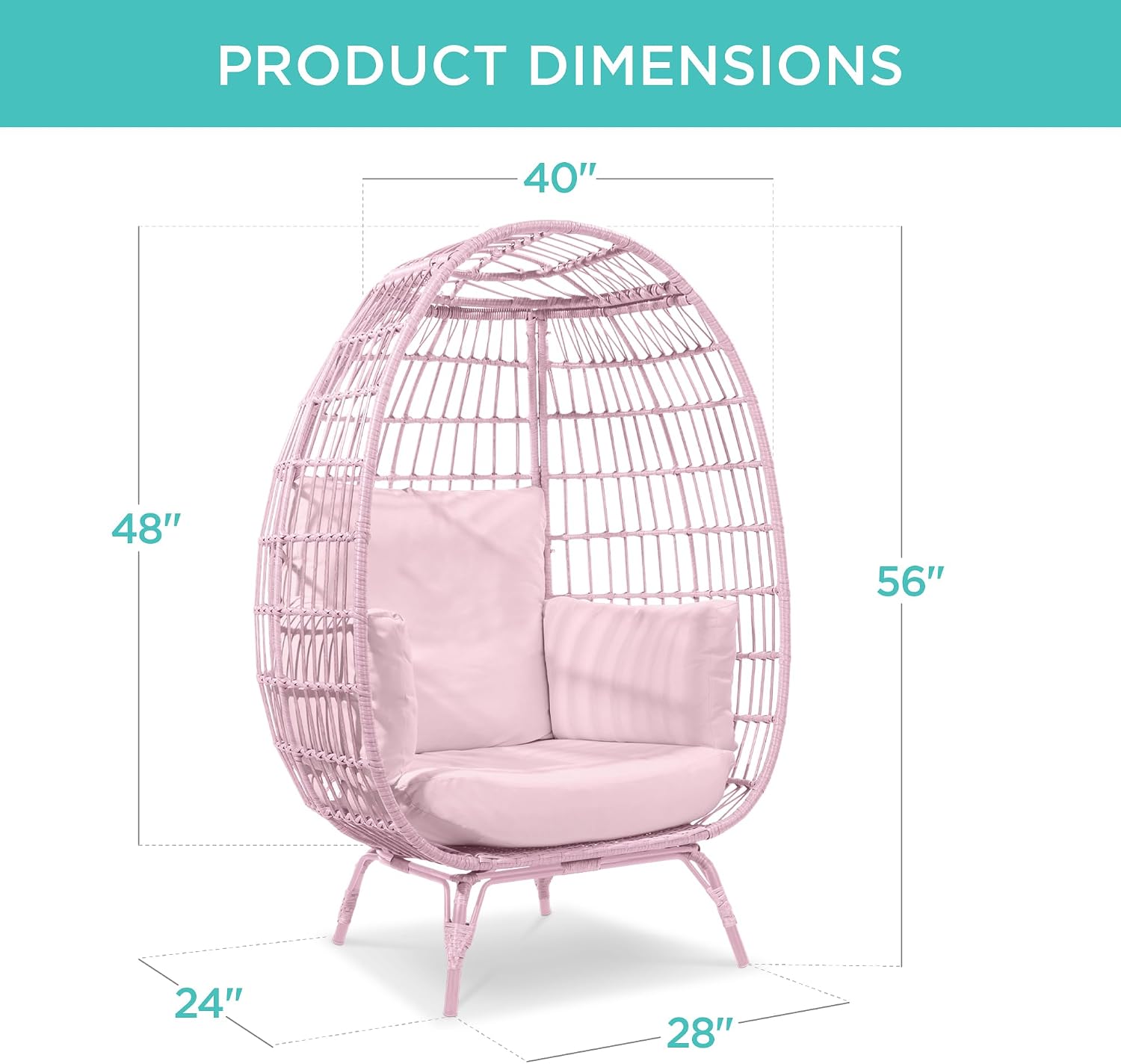 Best Choice Products Wicker Egg Chair, Oversized Indoor Outdoor Lounger for Patio, Backyard, Living Room w/ 4 Cushions, Steel Frame, 440lb Capacity - Pink/Pink