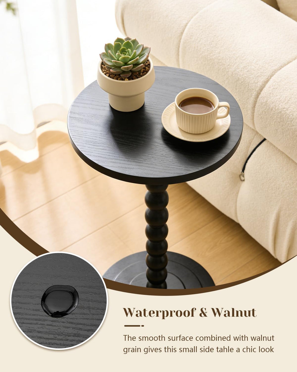 Small Round Side Table, Drink Table, Coffee Martini Table for Small Spaces Mo...