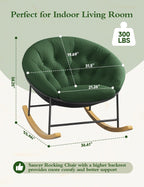 Kidirect Wide Rocking Chair Nursery, Comfy Saucer Nursery Rocking Chairs with Removable Cushion, Indoor Papasan Nursing Chair for Breastfeeding, Mecedora Para Adultos for Living Room & Bedroom (Green)