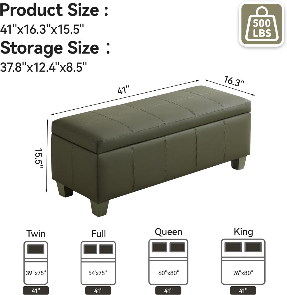 WUTUTUEE 41" Faux Leather Storage Ottoman, Stitch Tufted Rectangle Uphol...