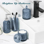 Blue Bathroom Accessories Set, 4 Pack Light Blue Bathroom Decor Accessory Sets Complete, Diamond Glass Soap Dispenser and Toothbrush Holder Set for Bath Counter Organizer Essentials