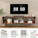 HOMMPA Floating TV Stand Wall Mounted for TVs 55'' to 80'', Floating Entertainment Center with Slatted Door Design, Mid Century Wall Mounted TV Stand for Livingroom, Walnut