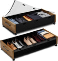 Under Bed Storage Containers with Wheels, Extra Large Wooden Underbed Shoes Organizer 2 Packs, Rolling Under the Bed Storage Drawers with Clear Lid, Heavy Duty Metal Frame for Clothes 36"L (Walnut)