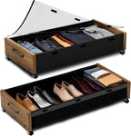 Under Bed Storage Containers with Wheels, Extra Large Wooden Underbed Shoes Organizer 2 Packs, Rolling Under the Bed Storage Drawers with Clear Lid, Heavy Duty Metal Frame for Clothes 36"L (Walnut)