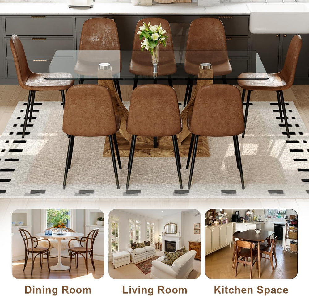 71" Glass Dining Table Set for 6, 7 Piece Dining Table Set,Tempered Glas...