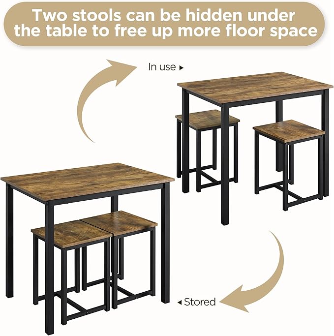Yaheetech Industrial Dining Kitchen Table Set for 2 Breakfast Nook Table w/ 2...