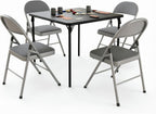 VECELO 5-Piece Folding Card Table Square and Chair Set with Collapsible Legs & Vinyl Upholstery,Portable for Indoor & Outdoor, Black & Dark Grey