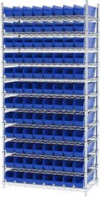 Akro-Mils 30128 Plastic Shelf Bins, Heavy Duty Storage Bins for Garage, Closet, and Drawer Organization, 18-Inch x 4-Inch x 4-Inch, Blue, 12-Pack
