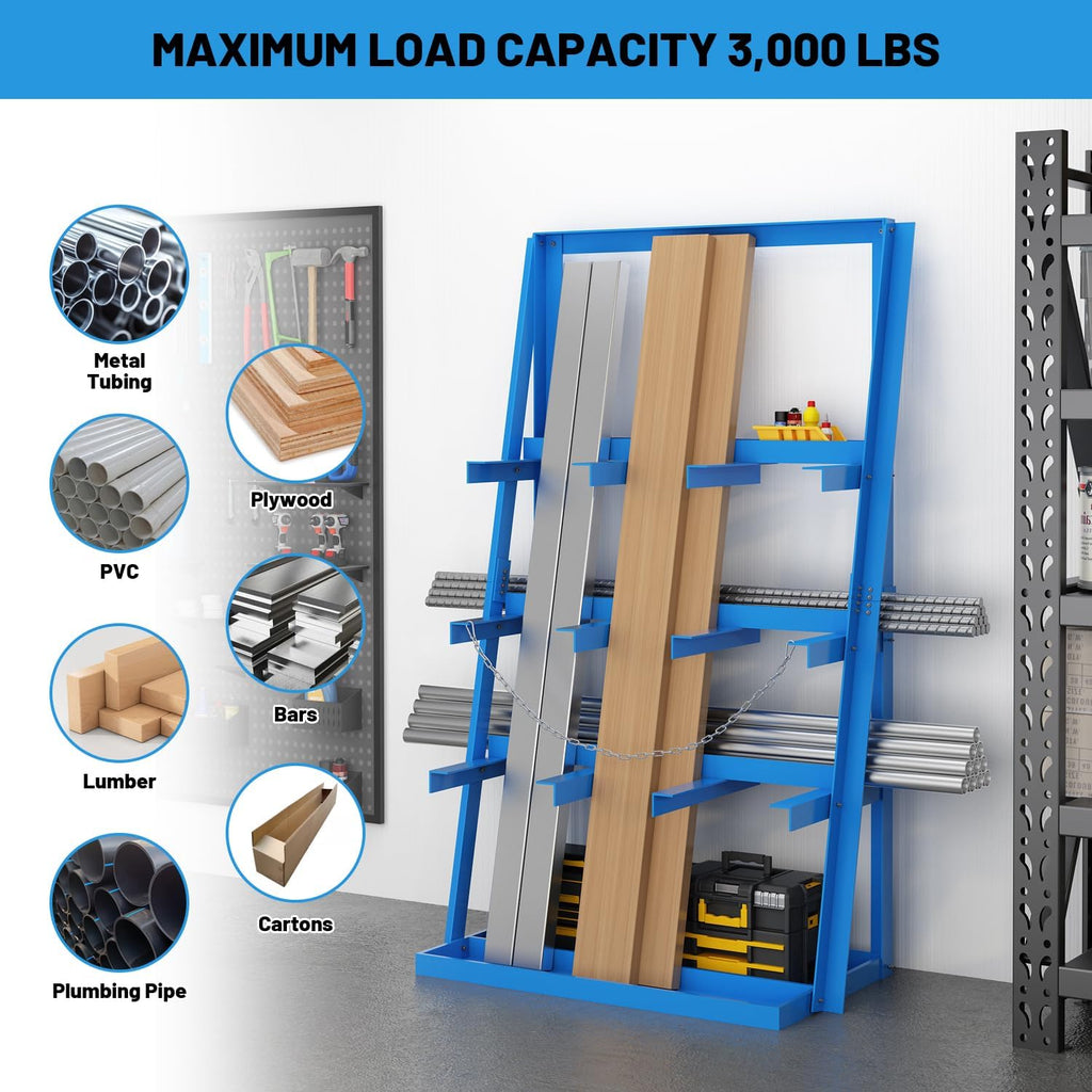 Vertical Bar Rack, 3000 Lbs Weight Capacity, Steel Bays Long Parts Storage Rack, Lumber and Metal Garage Organizer, Heavy Duty Pipe Organizer for Shop Basement