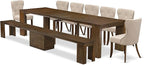 X07SI-B08-04 - 9 Pieces Mid Century Dining Set includes an Extendable Rectangle Kitchen Table, 7 Dining Chairs and 1 Modern Bench, 39x120 Inch, Antique Walnut