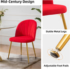 Velvet Dining Chairs Set of 6, Upholstered Mid Century Modern Dining Room Chairs, Armless Accent Chair with Metal Gold Legs for Living Room, Kitchen, Rose Red