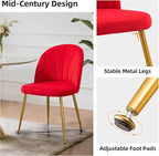 Velvet Dining Chairs Set of 4, Upholstered Mid Century Modern Dining Room Chairs, Armless Accent Chair with Metal Gold Legs for Living Room, Kitchen, Rose Red