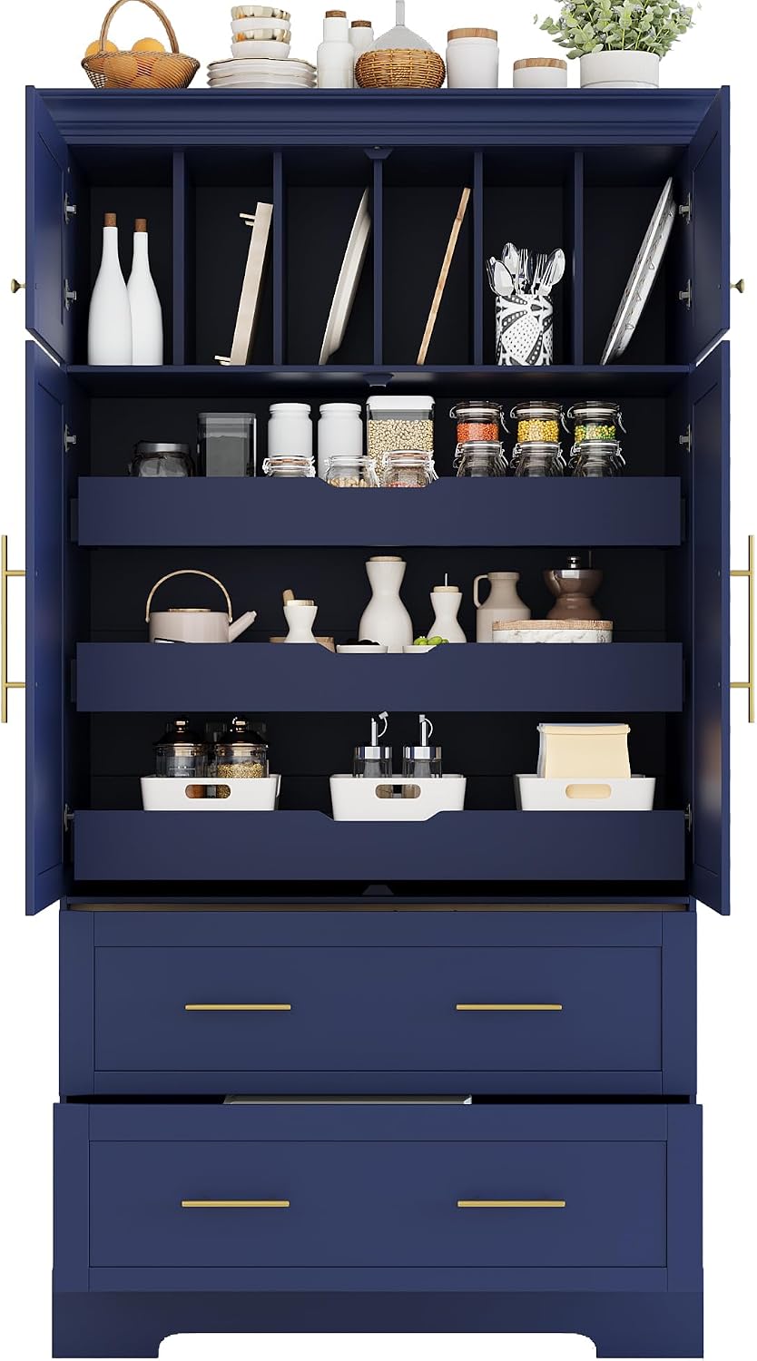 LUMISOL 72" Tall Farmhouse Kitchen Pantry with 4 Doors,Dining Storage Ca...