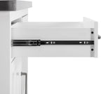 Crosley Furniture Silvia Stainless Steel Top Kitchen Island, Microwave Stand, Coffee Bar, with Shelves, White