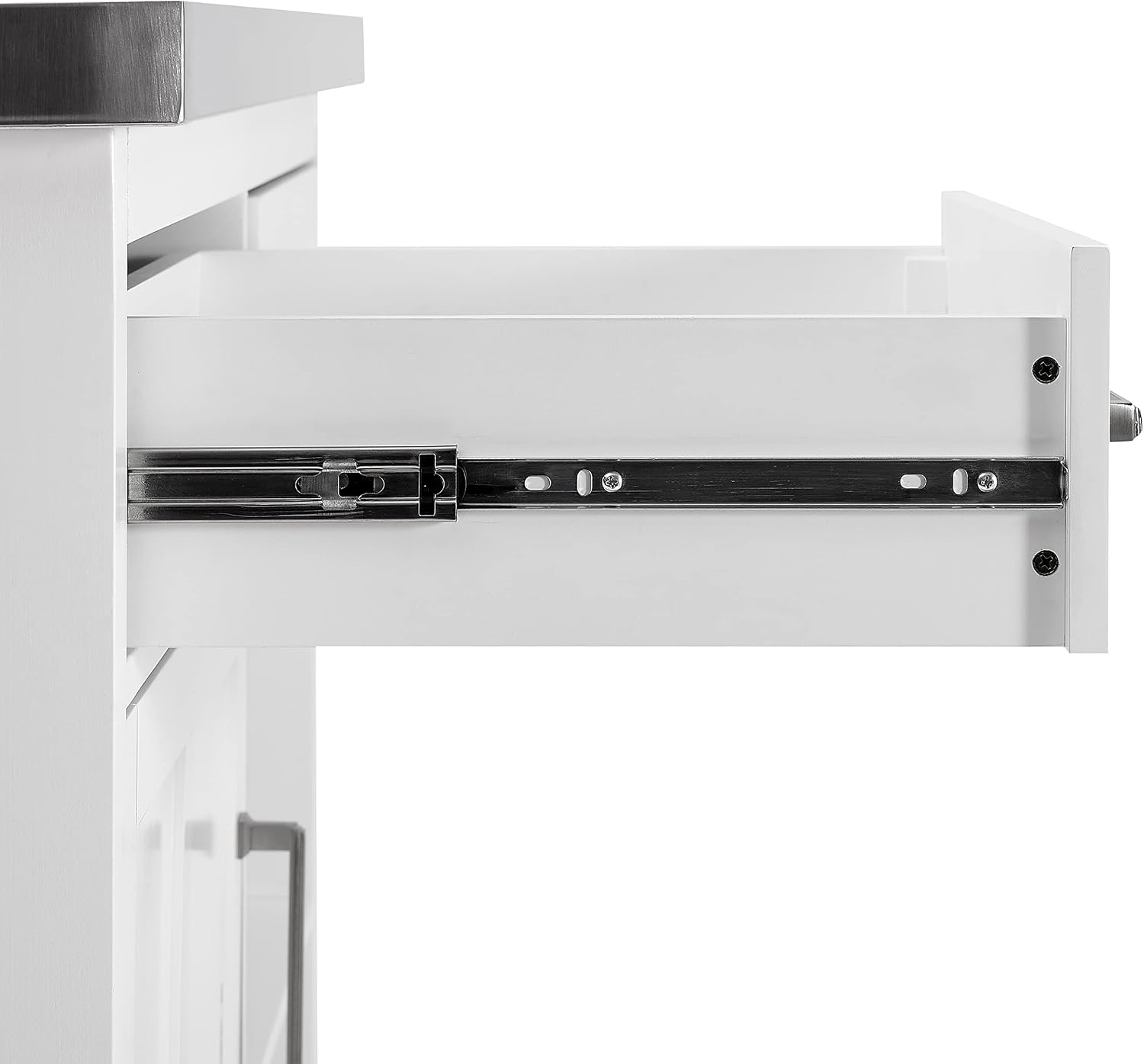 Crosley Furniture Silvia Stainless Steel Top Kitchen Island, Microwave Stand, Coffee Bar, with Shelves, White