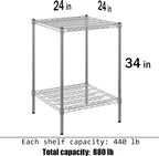 24" Deep x 24" Wide x 34" Height Wire Shelving Kit | 2-Tier | NSF Commercial Storage Rack Unit