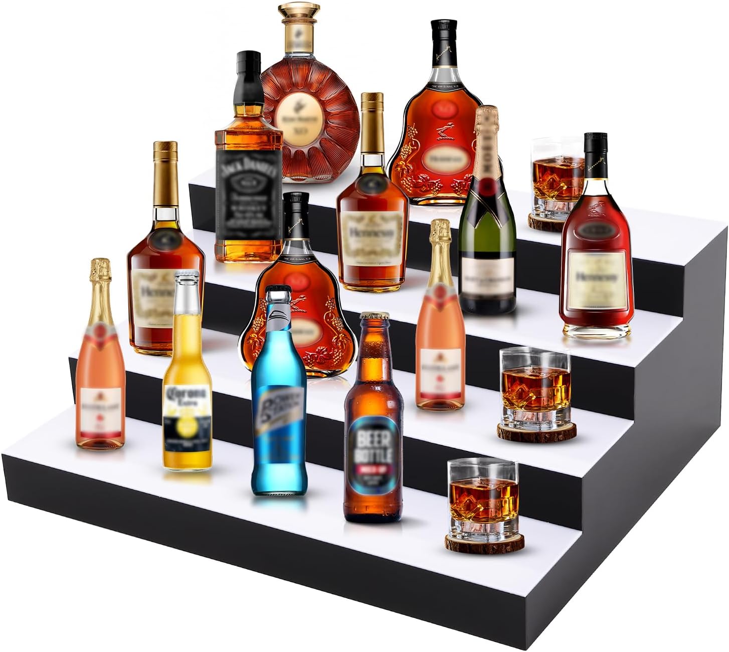 Dollate 4-Tier 16 Inch LED Liquor Bottle Display Shelf, Tabletop Wine Rack, 16 Colors, Adjustable Light for Home Bar, Party, Commercial Use