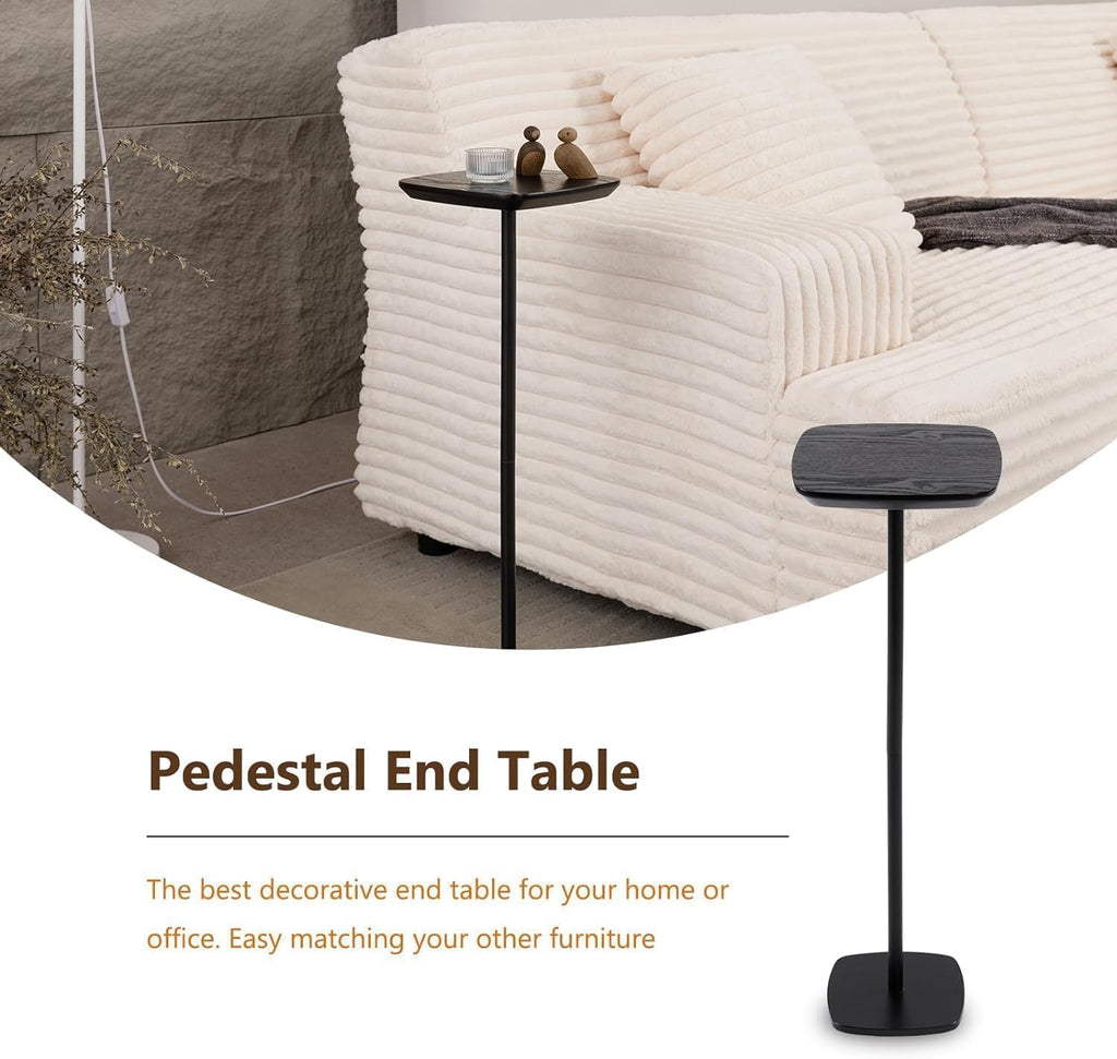 Small Pedestal Side Table Modern Compact Sofa Bedroom Drink Table Black | Compact pedestal for small spaces. Black fits sofas bedrooms. Sturdy holds drinks snacks. Light easy-move indoor side table