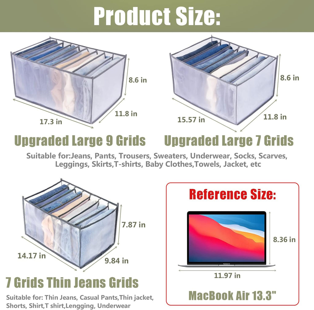 TOOVREN Closet Organizer 5PCS, Clothes & Pants Organizer for Folded Clothes, T-Shirts, Bras, Skirts, Jeans (7 Grids)