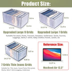 TOOVREN Jeans Organizer Extra Large 9 Grids, Closet Organizer with Foldable Drawer Compartments, Washable Clothing Storage Box 3-Pack