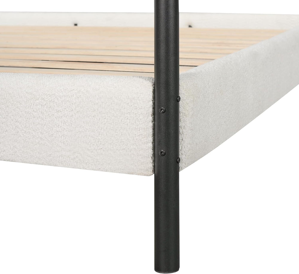 Christopher Knight Home Queen Size Upholstered Canopy Bed Frame with Boucle F...