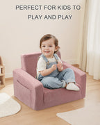 2-in-1 Kids Chair and Couch, Cozy Corduroy Kids Sofa, Pink | Fold-Out Kids Couch, Boys and Girls, Bedroom & Playroom, Reading and Playing, Lightweight, Removable Washable Cover