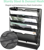 EASEPRES Desk File Organizer Mesh 6-Tier, Hanging Wall Mount Document Organization Stand, Desktop Vertical Mail Paper Folder Holder Rack with Bottom Tray for Office Home Cubicle, Sides Closed, Black