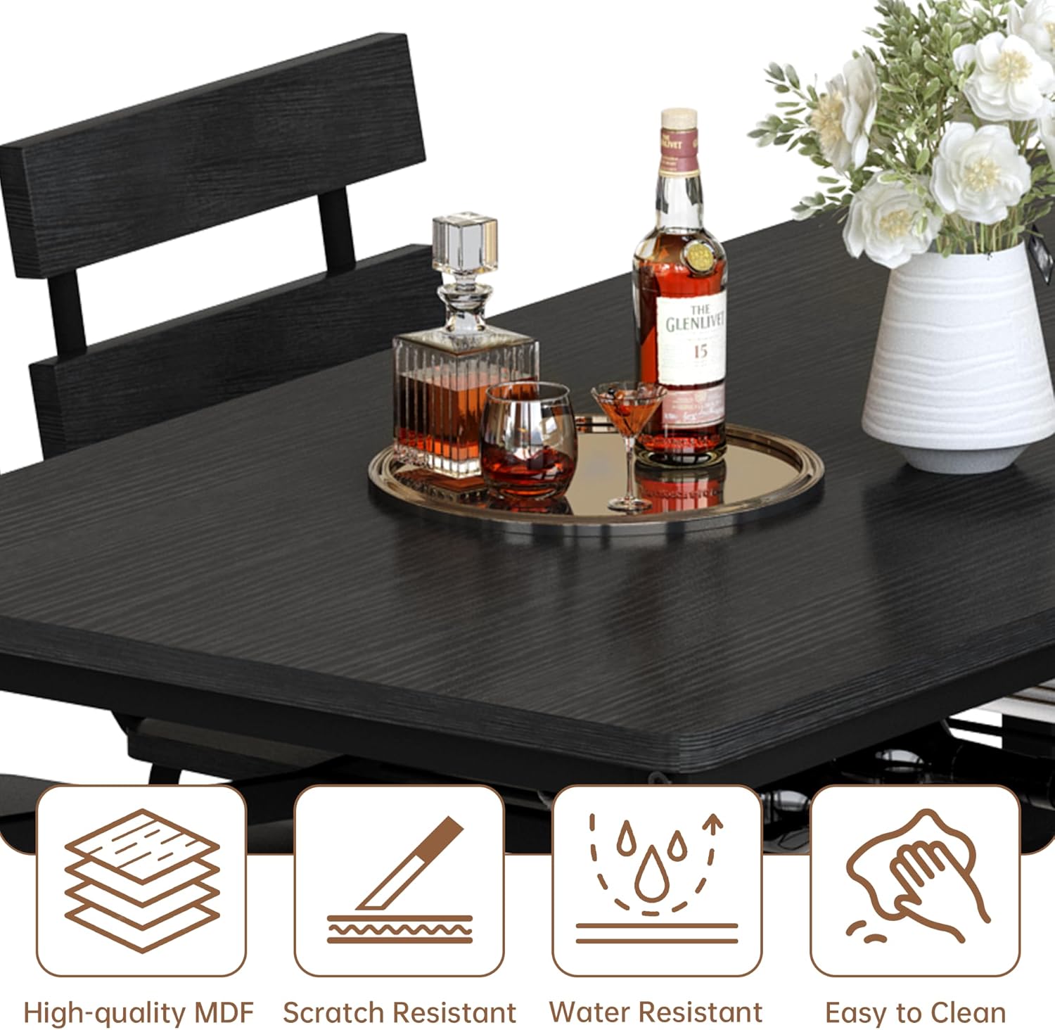 Hooseng 5-Piece Dining Table Set for 4, Counter Height Kitchen Table & 4 Bar Stools, Hightop Bar Table and Chairs Set with Storage, Farmhouse Small Dinette Set for Pub, Dining Room, Small Space