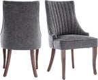 mikibama Linen Dining Chairs Set of 2 Channel Tufted Kitchen Dinner Chair Comfy Fabric Upholstered Accent Chair for Dining Room with Solid Wood Legs (Grey)