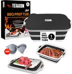 8L/16L BBQ Prep Tub with Cutting Board, Lid & Complimentary Mitts/Gloves – Collapsible Bucket for BBQ, Marinade, Picnic, Camping, Meat Prep – Orange/Black (Black, X-Large)