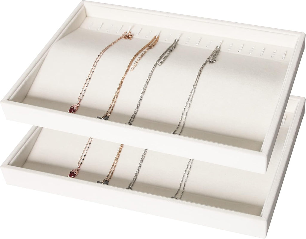 Coward Set of 2 Stackable Necklace Holder Organizer Tray Velvet Necklace Display Stand for Selling Jewelry Box Case for Storage (beige(necklace+necklace))