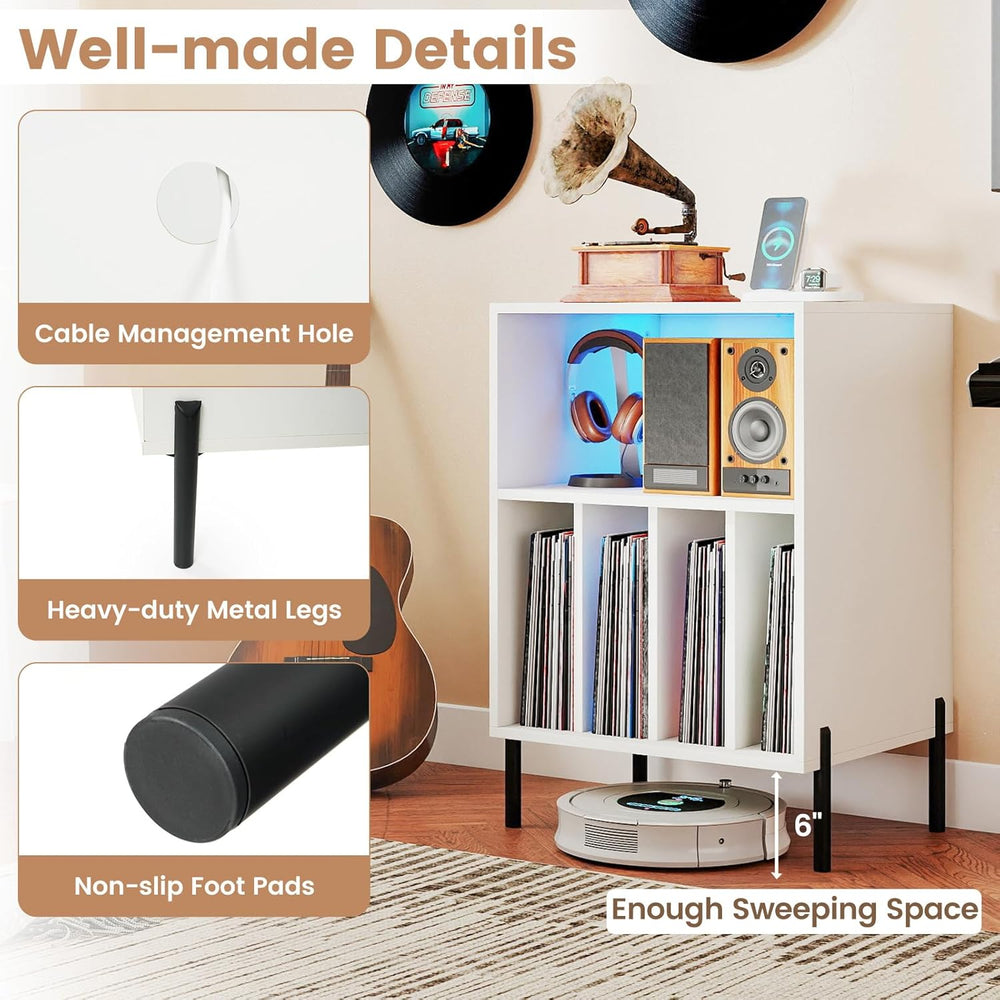 Giantex Record Player Stand with LED Lights & Charging Station, Turntable...