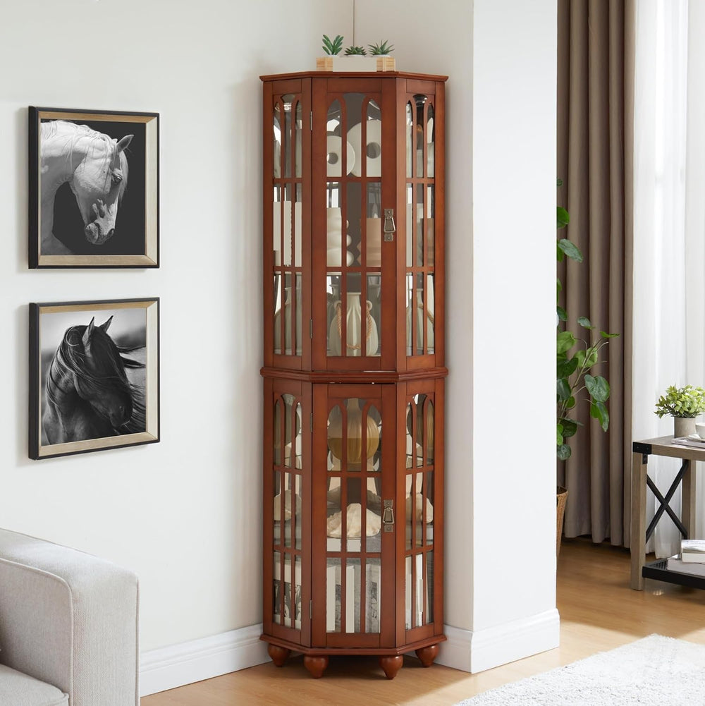 Pantry Sideboard Locker, Corner Curio Cabinet, with 4 Adjustable Tempered Gla...