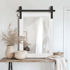 Farmhouse Barn Door Mirror: 22"x30" White Rustic Wood Frame Mirror for Wall - Home Decor for Entryway/Bathroom/Living Room