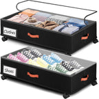 Under Bed Storage with Wheels 2-Pack, Under Bed Storage Containers 66L Clear Lids, Rolling Storage Drawers for Clothes Shoes Blankets, Underbed Organizer Bins(30" L x 16.2" W x 7.5" H)